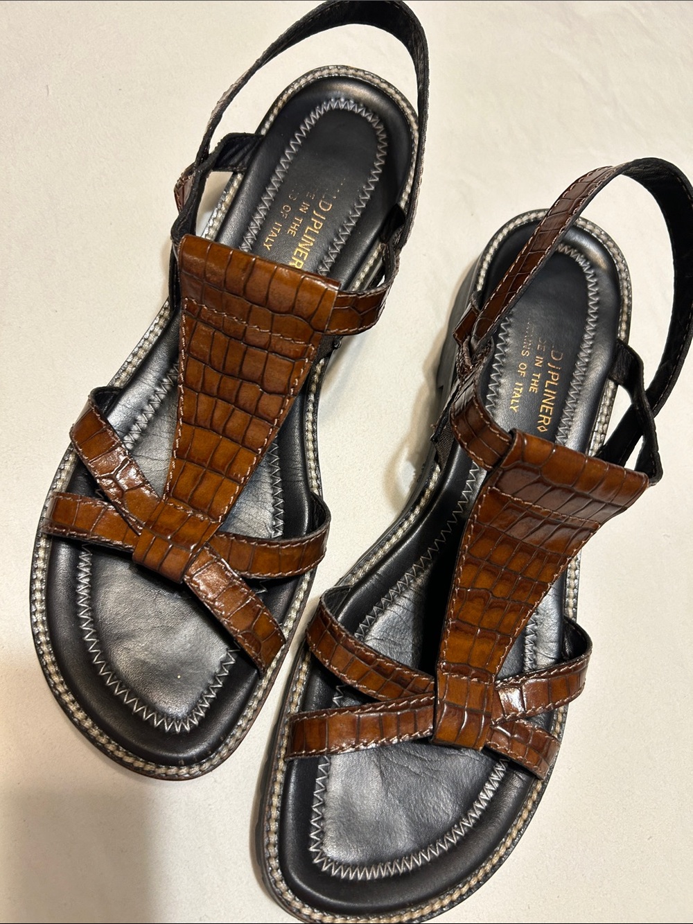 Donald J. Pliner Brown Croc-Embossed Leather Slingback Sandals